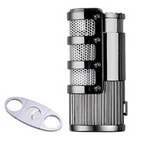 Cigar Ligther Gift Set, Triple Jet Flame Butane Cigarette Torch Lighter with Cigar Punch Attachment (Black)