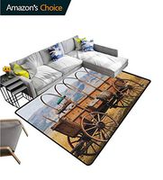 YucouHome Western High Traffic Area Rug Kids, Photo of Old Nostalgic Wild West American Cart Carriage in The Farm Texas Style, Fashionable High Class Living Dinning Room(6'x 9') Brown Yellow