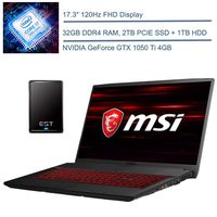 2020 MSI GF75 17.3" 120Hz FHD Gaming Laptop Computer, 9th Gen Intel Hexa-Core i7-9750H, 32GB DDR4 RAM, 2TB PCIE SSD + 1TB HDD, NVIDIA GeForce GTX 1050 Ti, Windows 10 + EST 500GB External Hard Drive
