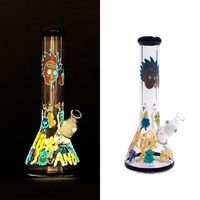 Hand Painted 12 3/4 Inches Glass Vase Water Sculpted Pipe Glow in Dark Hand Crafted and Designed Glow in the Dark