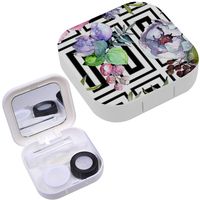 Portable Contact Lens Case Box Travel Kit Mirror + Bottle + Tweezers Container Holder [ Bouquet Wildflowers Watercolor Style ]