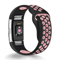 GeekSpark Bands Compatible for Fitbit Charge 2, Replacement Accessory Breathable Wristbands with Air Holes Compatible for Fitbit Charge 2 HR Black/Pink Large