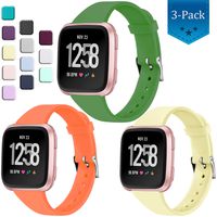 Wepro Bands Compatible with Fitbit Versa SmartWatch, Versa 2 and Vesra Lite SE Watch, Large, Soft Silicone Slim Band Replacement Wristband Straps for Women Men, 3Pack, Orange Olive Green Cream Yellow