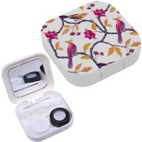 Portable Contact Lens Case Box Travel Kit Mirror + Bottle + Tweezers Container Holder [ Chinoiserie Birds Flowers ]