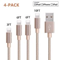 Kesown Phone Charger Cable 4Pack Nylon Braided Cord Compatible Phone XS X 8 8Plus 7Plus 7 6Plus 6s -Gold(3/6/6/10ft)