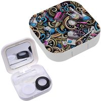 Portable Contact Lens Case Box Travel Kit Mirror + Bottle + Tweezers Container Holder [ Cartoon Cute Doodles ]