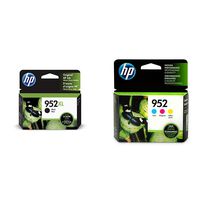 HP 952XL Black Ink Cartridge (F6U19AN) & 952 Cyan, Magenta & Yellow Ink Cartridges, 3 Cartridges (L0S49AN, L0S52AN, L0S55AN)