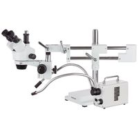 AmScope SM-4TZ-30WY 3.5X-90X Zoom Stereo Trinocular Microscope on Dual-Arm Boom Stand with Dual-Arm LED Fiber Optic Light