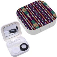 Portable Contact Lens Case Box Travel Kit Mirror + Bottle + Tweezers Container Holder [ Geometric Striped ]