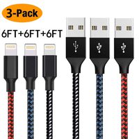 ANLOER Phone Cable, 3Pack 6ft Extra Long Nylon Braided USB Cable Syncing Charging Cord Compatible with iPhone Charger X iPhone 8 8 Plus 7 7 Plus 6s 6s Plus 6 6 Plus iPad iPod Nano (Red/Black/Blue)