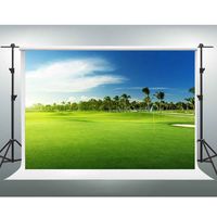 Green Grassland Backdrop GESEN 10x7ft Golf Course Lawn Coconut Trees Photography Backdrop Photo Shooting Background Room Mural PGE002
