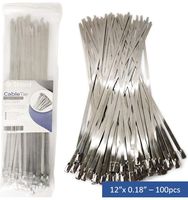 Metal Stainless Steel Zip Ties by Stord - 100-pack, 12 inches size - 4.5x300mm - Wire Straps Fasteners Extreme Resistant - Best for External Appliances, High Temperature & High Tension Organizer