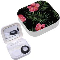 Portable Contact Lens Case Box Travel Kit Mirror + Bottle + Tweezers Container Holder [ Beautiful Floral Summer ]