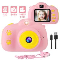 Kids Camera, 1080P 8MP Selfie Digital Kids Camera for Girls with 32GB SD Card Children Video Camera Birthday/Christmas/New Year Toy Gifts for 3 4 5 6 7 8 9 10 Year Old Girls (Pink)