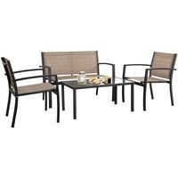 Devoko 4 Pieces Patio Furniture Set Outdoor Garden Patio Conversation Sets Poolside Lawn Chairs with Glass Coffee Table Porch Furniture (Yellow)