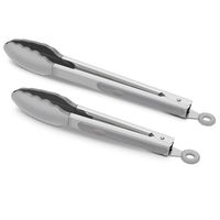 Premium Stainless Steel Food Tongs, 9-Inch & 12-Inch Gray Silicone BPA Free Non-Stick BBQ Cooking Grilling Locking Kitchen Tong