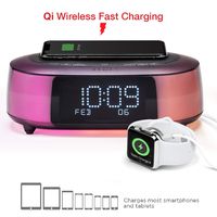iHome iBTW281 Alarm Clock Radio Wake To Light Bluetooth Speaker with Color Changing and Wireless Qi Fast Charging Built-In Dual Alarm Digital Clock with Dimmer, Snooze, Battery Backup and USB Charging