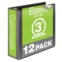 Wilson Jones 3 Inch 3 Ring Binder, Basic Round Ring View Binder, Black, 12 Pack (W362-49BPK)
