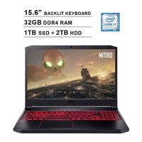 2020 Acer Nitro 7 15.6 Inch FHD 1080P Gaming Laptop (Intel 6-Core i7-9750H up to 4.5 GHz, GeForce GTX 1650 4GB, 32GB DDR4 RAM, 1TB SSD (Boot) + 2TB HDD, Backlit KB, WiFi, HDMI, Windows 10) (Black)