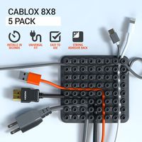 Cablox 8x8 Cord Organizer - Cable Management - 5-Pack Adhesive Mount - Routes & Holds Cables via 8 Rows of 8 Lugs, Universal Fit, Durable System for Desk, Computer, Office, Home, Car, Black, 5 Pcs