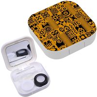 Portable Contact Lens Case Box Travel Kit Mirror + Bottle + Tweezers Container Holder [ African Adinkra Black White ]