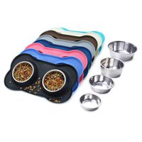 Vivaglory Dog Bowls Stainless Steel Water and Food Bowl Pet Cat Feeder with Non Spill Skid Resistant Silicone Mat, Medium, Black