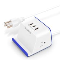 SUPERDANNY USB Surge Protector Power Strip with 5.9FT Extension Cord and 2 Outlet 3 USB Port 4.8A Fast Charging Station for iPhone iPad Computer Home Office Travel Compact Bedside Nightstand