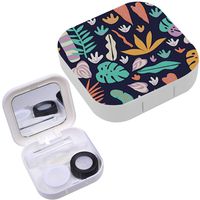 Portable Contact Lens Case Box Travel Kit Mirror + Bottle + Tweezers Container Holder [ Exotic Jungle Fruits Plants ]