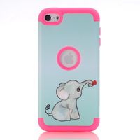 Rosepark iPod Touch 5 case,iPod Touch 6 Case, (TM) [Elephant Pattern] 3 Pieces Style Hybrid Shockproof Hard Case Cover for Apple iPod Touch 5 6th Generation(Hot Pink),with Screen Protector and Stylus
