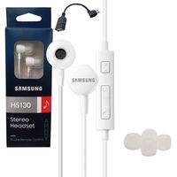 Official Samsung HS130 Universal Android 3.5mm Jack Headset Black W/Extra Ear Gel Set Volume & ON/Off Answer Button & OTG to Micro Type Adapter
