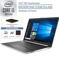 2020 HP 15.6" Touchscreen Laptop Computer, 10th Gen Intel Quard-Core i5 1035G1(Beats i7-7500U), 8GB DDR4 RAM, 512GB PCIe SSD, AC WiFi, Silver, Windows 10 Home + EST External DVD+ Accessories