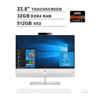2019 Newest HP Pavilion 23.8 Inch FHD 1080P All-in-One Touchscreen Desktop (AMD 4-Cores Ryzen 5 3550H up to 3.7GHz, 32GB RAM, 512GB SSD, Radeon Vega 8, WiFi, Bluetooth, HDMI, Windows 10 Home) (White)