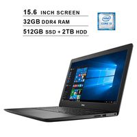 Dell 2020 Inspiron 15 Newest 3583 15.6-Inch Laptop, 8th Gen Intel Core i3-8145U Up to 3.9GHz, Intel UHD 620, 32GB DDR4 RAM, 512GB SSD (Boot) + 2TB HDD, HDMI, WiFi, Bluetooth, Windows 10 Home, Black