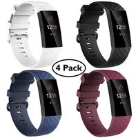 Velavior Waterproof Bands for Fitbit Charge 3/ Charge3 SE, Pack of 4, Soft Adjustable Replacement Wristbands for Women Men Small Large (Black/Navy/Sangria/White, S: for 5.5"-7.1" Wrist)