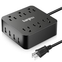 Power Strip with USB, 6 AC Outlets 4 USB Ports Surge Protector Powers Strip,10A 5ft Extension Cord,Overload Protection, Compact Size for Travel, Home and Office, Black