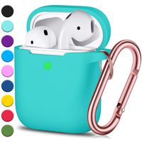 JINGCI Airpods Case, Full Protective Airpods Case Cover Silicone Airpods Case Keychain for Girls and Women, Soft Chargeable Headphone Case with Rose Gold Carabiner for AirPods 2 and 1, Teal
