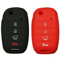 2Pcs Coolbestda Rubber 4buttons Key Fob Protector Case Cover Keyless Entry Holder Skin Bag for Kia Sorento Sportage Rio Soul Forte Optima Carens Black Red （Not Fit Smart Key Fob）