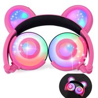 GZCRDZ Kids Headphones Bear Ear-Inspired USB Rechargeable LED Backlight,Wired On/Over Ear Gaming Headsets 85dB Volume Limited for Girls,Boys,Compatible for Kids Tablet,iPad,iPhone,Android,PC (Pink)