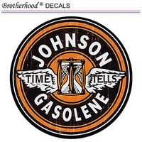 Johnson Gasoline Time Tells Motor Oil Gas Insignia Gas Signs Car Company Pack of Two Vinyl Decals for Laptop Water Bottle Bike Car Truck Sticker (Pack of Two 6" Decals)