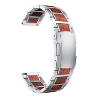 LDFAS Compatible for Galaxy Watch 46mm, 22mm Wood Red Sandalwood Silver Stainless Steel Metal with Double Button Clasp Compatible for Samsung Galaxy Watch 46mm, Gear S3 Frontier/Classic Smartwatch