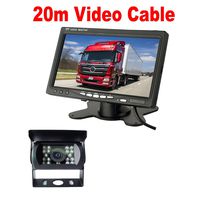 Vehicle Backup Camera and Monitor 12V 24V,7" LCD Screen Monitor +18 LED IR Car Reverse Rear View Camera Kit with 20m/65ft RCA Video Cable for Bus Truck Trailer RV 5th wheel Parking Assistance System
