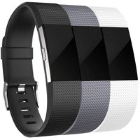 Amzpas for Fitbit Charge 2 Bands, 3 Pack, Small Large Adjustable Replacement Accessory Wristbands Bracelet for Fitbit Charge 2 Women & Men (# 06 Classic:Black+Gray+White, Large)