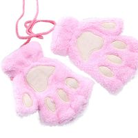 Clearance!Women Gloves,Haoricu Cute Cat Claws Shaped Women Velvet Thickening Half-finger Flip Keep Warm Gloves (Pink)