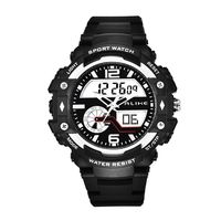 Alike AK15117 New Arrival Unisex Luxury Fashion Sport Watch Dual Time Shows Multi Function Quartz Digital Alarm Timer Black Rubber Strap Waterproof Wristwatches (silver)