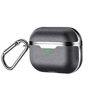 Simple Leather Earphones Case for Couples, Protective Cover Skin Case for AirPods Pro/3, Shock Absorbing Design & Charging Hole & Portable Keychain, for Hiking/Running (Black)