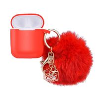 Cigou Compatible with Airpods 2&1 Charging Case Silicone Protective Case and Keychain Pompom Strap (Red)