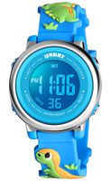 Kids Watch for Boys Girls 3D Cute Dinosaur Cartoon Toddler Watch Digital Silicone Band Alarm Stopwatch Digital Child Wristwatch 50M Waterproof Blue