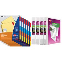 Avery Big Tab Insertable Dividers, Buff Paper, 5-Tab Set, Multicolor, Multi Pack of 6 Sets with 1" Slant Rings, 220-Sheet Capacity, DuraHinge, White, Multi Pack of 4