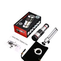 Phone Camera Lens Kit, Cell Phone Lens Attachments as Mobile Photo Camera Extension for iPhone X/8/8/7/7Plus/6s/6/5 & Samsung Galaxy Smartphones & Tablet with Extended Mini Tripod (18x Silver)