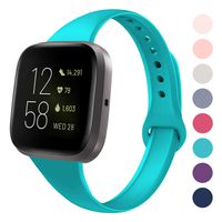 DYKEISS Sport Slim Silicone Band Compatible with Fitbit Versa/Versa Lite Edition, Thin Soft Narrow Silicone Replacement Strap Wristband Accessory for Fitbit Versa Smart Watch (Small, Teal)